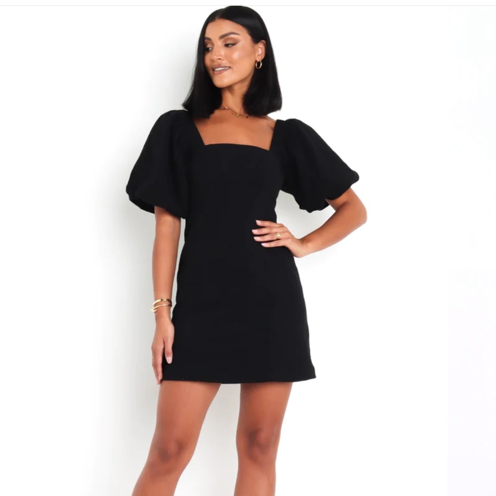 Petal & Pup Black Puff Sleeve Square Neck Mini Dress